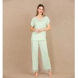 Closet Viskon Şık Tasarım Dantel İşlemeli Açık Yeşil Kısa Kol Pijama Takımı