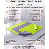 Clothyx Mikrofiber Alpha Temizlik Bezi 40*50 cm 3 Adet - Yeşil-Yeşil-Açık mor