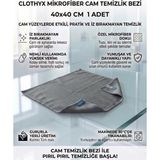 Clothyx Mikrofiber Cam Temizlik Bezi 40*40 cm 1 Adet - 40 x 40 cm - Gri