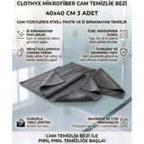 Clothyx Mikrofiber Cam Temizlik Bezi 40*40 cm 3 Adet - Gri-Gri-Gri