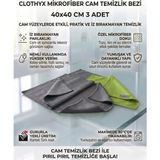 Clothyx Mikrofiber Cam Temizlik Bezi 40*40 cm 3 Adet - Gri-Gri-Yeşil