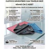 Clothyx Mikrofiber Cam Temizlik Bezi 40*40 cm 3 Adet - Mavi-Gri-Pembe