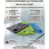 Clothyx Mikrofiber Cam Temizlik Bezi 40*40 cm 3 Adet - Mavi-Gri-Yeşil