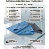 Clothyx Mikrofiber Cam Temizlik Bezi 40*40 cm 3 Adet - Mavi-Mavi-Gri