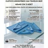 Clothyx Mikrofiber Cam Temizlik Bezi 40*40 cm 3 Adet - Mavi-Mavi-Mavi