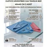 Clothyx Mikrofiber Cam Temizlik Bezi 40*40 cm 3 Adet - Mavi-Mavi-Pembe