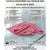 Clothyx Mikrofiber Cam Temizlik Bezi 40*40 cm 3 Adet - Pembe-Pembe-Pembe