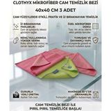 Clothyx Mikrofiber Cam Temizlik Bezi 40*40 cm 3 Adet - Pembe-Pembe-Yeşil