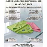 Clothyx Mikrofiber Cam Temizlik Bezi 40*40 cm 3 Adet - Yeşil-Yeşil-Pembe