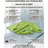 Clothyx Mikrofiber Cam Temizlik Bezi 40*40 cm 3 Adet - Yeşil-Yeşil-Yeşil