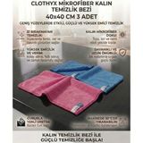 Clothyx Mikrofiber Kalın Temizlik Bezi 40*40 cm 3 Adet - Mavi - Mavi - Pembe