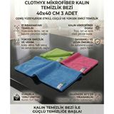 Clothyx Mikrofiber Kalın Temizlik Bezi 40*40 cm 3 Adet - Mavi - Yeşil - Pembe