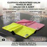 Clothyx Mikrofiber Kalın Temizlik Bezi 40*40 cm 3 Adet - Pembe - Pembe - Sarı