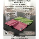 Clothyx Mikrofiber Kalın Temizlik Bezi 40*40 cm 3 Adet - Yeşil - Yeşil - Pembe