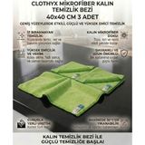 Clothyx Mikrofiber Kalın Temizlik Bezi 40*40 cm 3 Adet - Yeşil - Yeşil - Yeşil