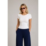 CloudyMood Ultra Soft Kayık Yaka Kısa Kol Bluz Ekru