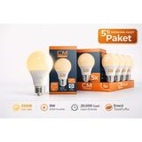 cm 9W 3200K Sarı Işık LED Ampul 5’li Paket E27 Duy Tasarruflu Uzu