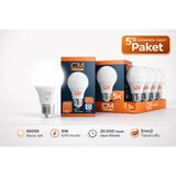 cm 9W 6500K Beyaz Işık LED Ampul 5’li Paket E27 Duy Yüksek Parlaklık Tasarruflu