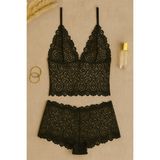 Cm Store Kadın Siyah Dantel Bralet Şort Takımı – Şık, Zarif ve Feminen Iç Giyim - L - XL