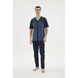 Cm Store Kocabey KKT-26154 Erkek V Yaka Boydan Düğmeli Pijama Takımı - Lacivert - 2XL