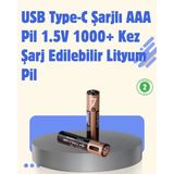 Cm Store USB Type-C Şarjlı Aaa Lityum Pil 1000+ Şarj Döngüsü ile Uzun Ömür - 5 Adet