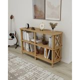 Cmd Wood FİORE 3 Raflı Kitaplık – Çapraz Kenar Tasarım – MDF Lam & Ahşap Ayaklı Raf Ünitesi – 118x38x79 cm – Demonte Kolay Kurulum - Kahverengi