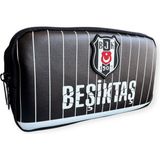 Cmk Beşiktaş Lisanslı Çift Gözlü Kalem Çantası, Siyah-Beyaz Çubuklu Desen, Suni Deri