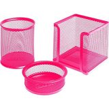 Cmk Metal Perfore 3'lü Masa Üstü Kalemlik Seti - Pembe