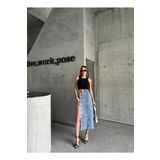 Cms Jeans Kadın Önü Düğmeli Maxi Boy Buz Mavi Renk Kar Yıkama Likralı Denim Etek Buz Mavisi L
