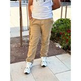 CMZ Collection Çocuk Esnek Ribana Bel Canvas Kargo Cep Okul Pantolon - 12 Yaş - 1FS-Krem