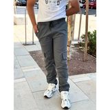 CMZ Collection Çocuk Esnek Ribana Bel Canvas Kargo Cep Okul Pantolon - 9 Yaş - Füme