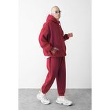 CMZ Collection Erkek 3 Iplik Oversize Rahat Kalıp Paçası Lastikli Eşofman Takımı - Mürdüm Melanj - XL