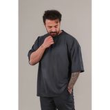CMZ Collection Erkek Oversize Kısa Kollu Tişört Bisiklet Yaka Füme
