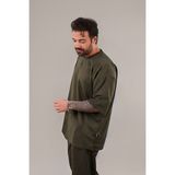 CMZ Collection Erkek Oversize Kısa Kollu Tişört Bisiklet Yaka Haki - XL