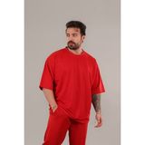 CMZ Collection Erkek Oversize Kısa Kollu Tişört Bisiklet Yaka Kırmızı