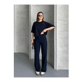 CMZ COLLECTİON Kadın Trend Yazlık Lacivert Oversize Rahat Kesim Eşofman Takımı