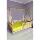 CND Home Çatılı Unisex Montessori 90x190 cm Doğal Ahşap Bebek ve Çocuk Karyolası