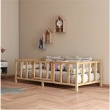 CND Home Kapılı Unisex Montessori 100x200 cm Doğal Ahşap Bebek ve Çocuk Karyolası