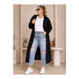CNG MODA Büyük Beden Sandy Yırtmaçlı Şık Uzun Kuşaklı Hırka