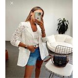 Cng Moda Kadın Güpürlü Ekru Blazer Yazlık Ceket - 48 - 50 - 001-Beyaz