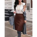 Cng Moda Ofis Scuba Kumaş Kalem Etek - Acı Kahverengi - 2XL - 3XL