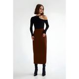 Cng Moda Scuba Kumaş Kalem Etek - 0-Kahverengi - 46