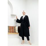 CNG MODA Tesettür Kuşaklı Aerbin Uzun Kimono & Kaftan