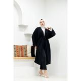 Cng Moda Tesettür Kuşaklı Aerbin Uzun Kimono - Standart - 012-Siyah
