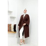 Cng Moda Tesettür Kuşaklı Aerobin Uzun Kimono - Kahverengi