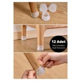 CNGZSHOP 12 Adet Masa Ve Sandalye Ayak Koruyucu Çizdirmez Beyaz Kaydırmaz Silikon