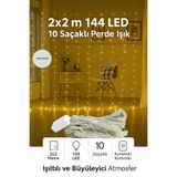 CNGZSHOP 2x2 Metre 144 LED 10 Saçaklı Perde Işık, Kumandalı, Animasyonlu, Fişli
