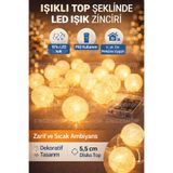 CNGZSHOP Işıklı Top Şeklinde LED Süsleme, 10'lu Pilli Dekoratif Işık Zinciri, Beyaz, 5,5 cm Disko Top