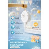 CNGZSHOP Müzikli Dönence Beşik Aparatı, Pilsiz Kurmalı, Beyaz, 0-1 Yaş