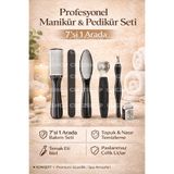 CNGZSHOP Profesyonel Manikür Pedikür Seti, 7'si 1 Arada, Tırnak Eti İtici, Tırnak ve Topuk Törpüsü